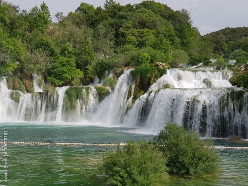 The Krka National Park with it   s waterfalls  Dalmatia  Croatia  is a popular hiking area