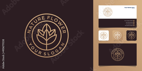 rose line logo with circle outline vintage design template and business card