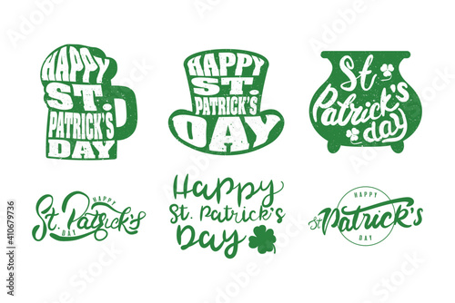 bundle of six happy saint patricks day letterings