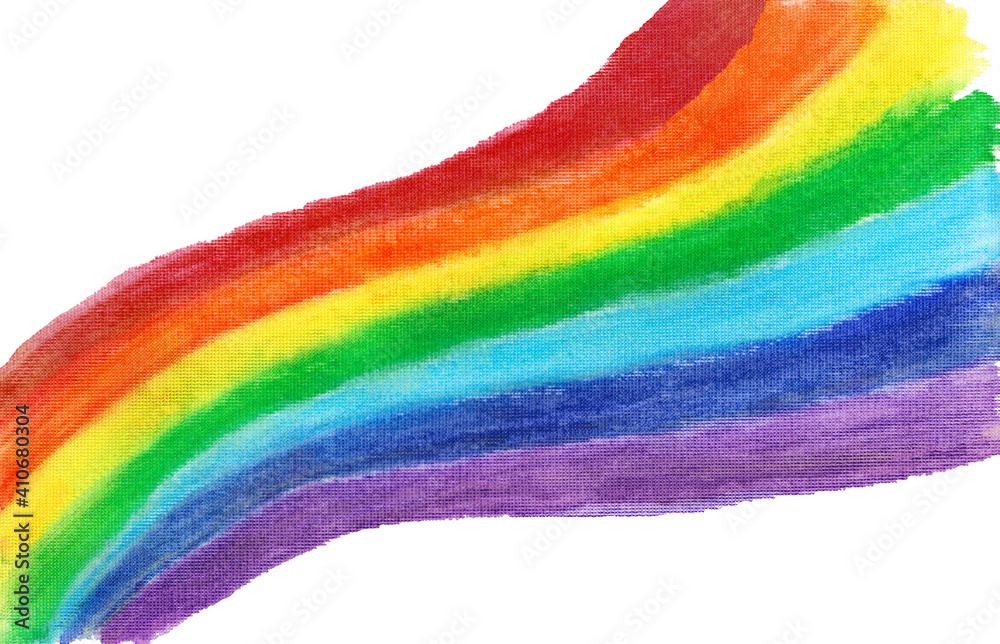 Hand-drawn on fabric with watercolor LGBTQ flag, isolated on white background. Bright textured rainbow pattern Hand-drawn on fabric with watercolor LGBTQ flag, isolated on white background. Bright textured rainbow pattern