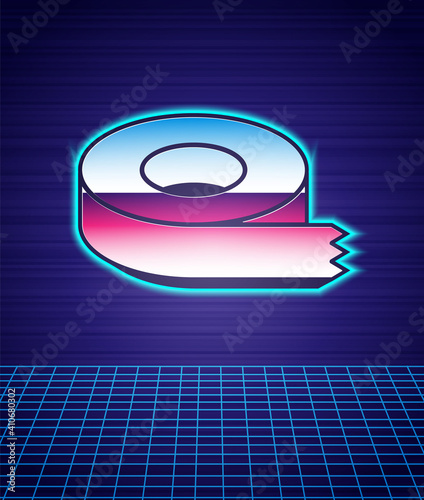 Retro style Scotch tape icon isolated futuristic landscape background. Insulating tape. 80s fashion party. Vector.