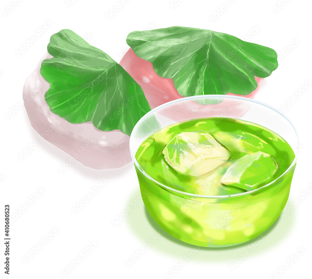 Obraz premium 柏餅と緑茶