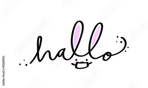 Hallo Text mit Hase und Maske für Ostern und Babykarten 2021