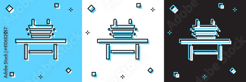 Set Sauna bench with bucket icon isolated on blue and white, black background. Vector.