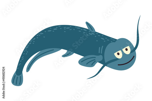 Happy cartoon catfish. Vector illustration isolated on white background