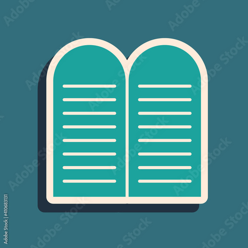 Green The commandments icon isolated on green background. Gods law concept. Long shadow style. Vector.