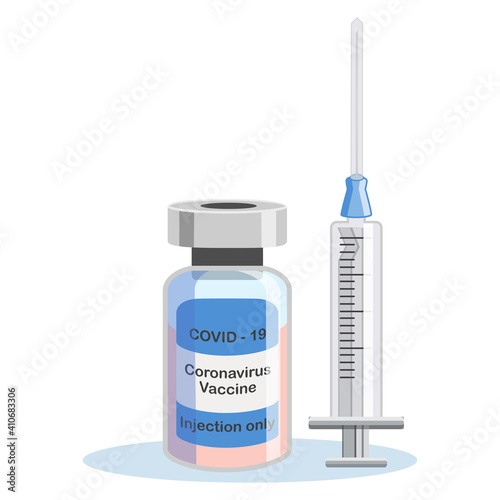 Covid-19 Coronavirus concept. vaccine vial and syringe. pandemic covid-19 outbreak. isolated icon. flat