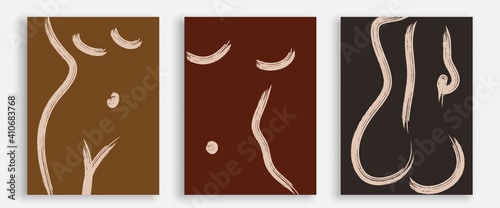 Vector Prints Set with Woman Body Line Art Style. Female Figure Poster. Modern Wall Art, Aesthetic Design. Perfect for Home Decor, Wall Art Posters, or t-shirt Print, Mobile Case. Vector EPS 10