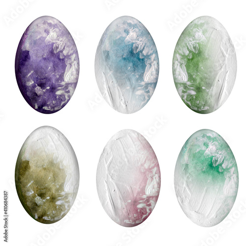 Easter eggs stylized multicolored textured set. Template for decorating designs and illustrations.