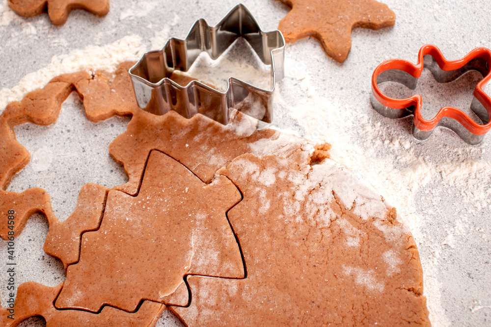 Gingerbread dough in the cooking process. Food concept. Texture Form for making gingerbread. Gingerbread dough in the cooking process. Food concept. Texture Form for making gingerbread.