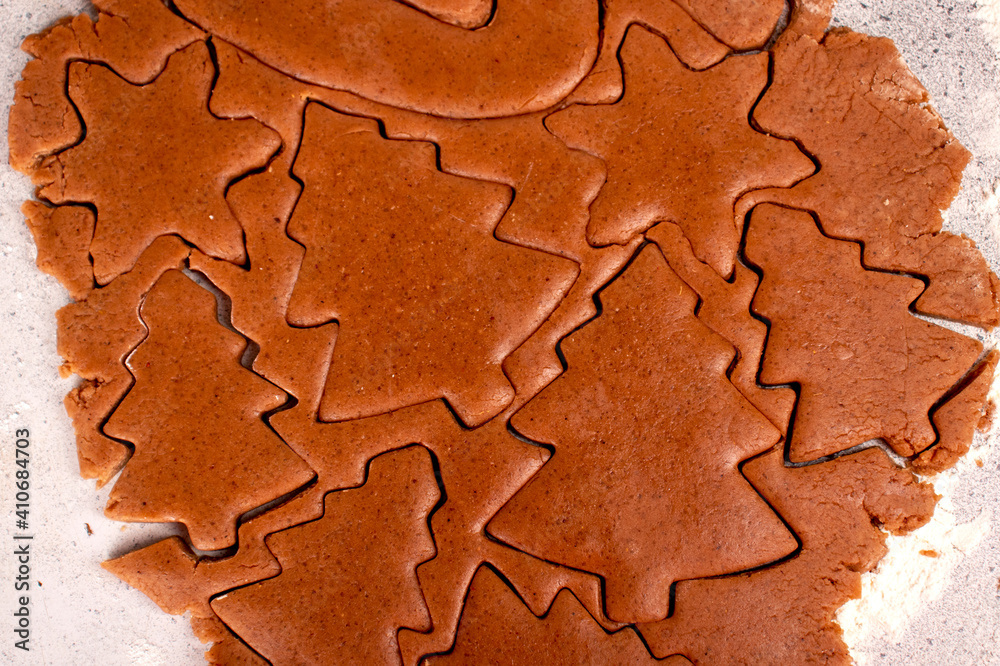 Gingerbread dough in the cooking process. Food concept. Texture Form for making gingerbread.