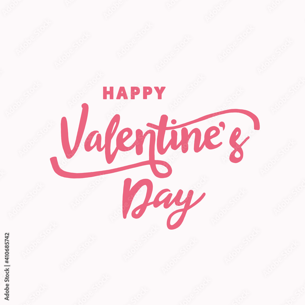 Happy Valentines Day lettering on white background. Valentines Day greeting card and banner.