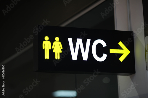 Toilet icons set. Men and women WC signs for restroom.Sign on a toilet ,on modern background.
