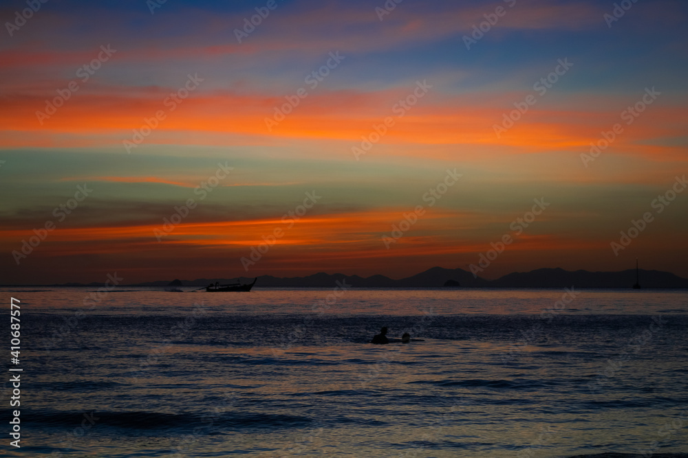 Sunset on  Ao Nang beach Krabi province Thailand