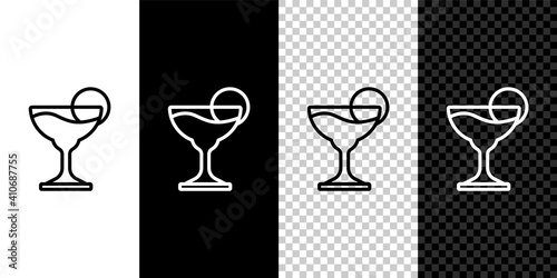 Set line Margarita cocktail glass with lime icon isolated on black and white,transparent background. Vector.