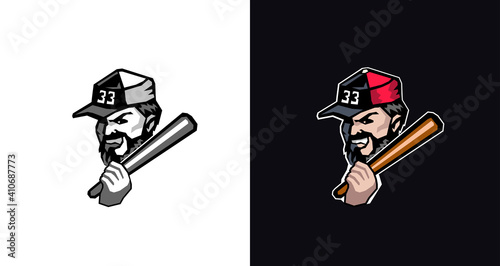 Baseball sport man, male face logo design, vintage design logo template
