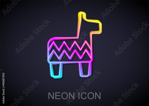 Glowing neon line Pinata icon isolated on black background. Mexican traditional birthday toy. Vector.