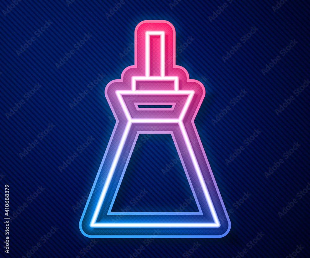Glowing neon line Lamp hanging icon isolated on blue background. Ceiling lamp light bulb. Vector. Glowing neon line Lamp hanging icon isolated on blue background. Ceiling lamp light bulb. Vector.
