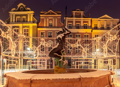 Poznan. Old town square at night.