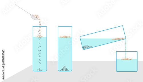 Separation of mixtures. Vector illustration of separation of wooden sawdust and iron filings. Chemistry infographics.