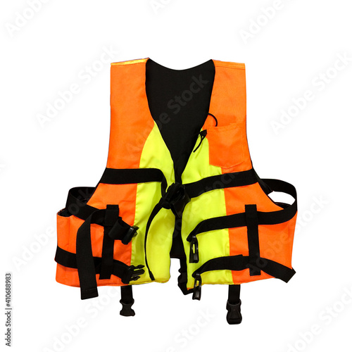 Orange life jacket on white background with clipping path