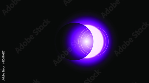 Sun Eclipse Purple Fire Dark Background Vector Moon Design Style Space Science Glow Light