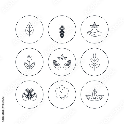 Environmental protection icons set in outline style. Vector illustration.