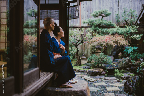 Canvas Print Senior couple lifestyle moments in a traditional japanese house