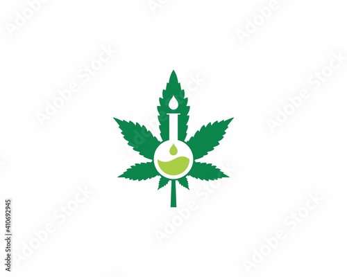 Cannabis leaf with negative space chemical test tube logo vector 002