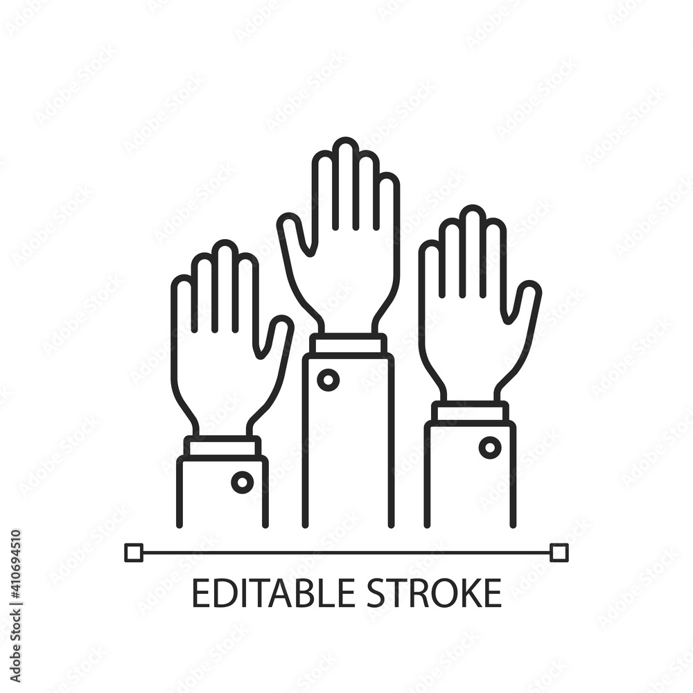Participation linear icon. Taking part in proffesional workshops. hands-on learning. Thin line customizable illustration. Contour symbol. Vector isolated outline drawing. Editable stroke Participation linear icon. Taking part in proffesional workshops. hands-on learning. Thin line customizable illustration. Contour symbol. Vector isolated outline drawing. Editable stroke