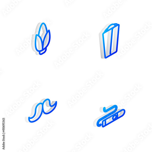 Set Isometric line Burrito, Corn, Mustache and Cigar icon. Vector.