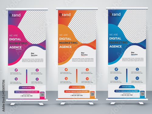 Corporate Roll Up banner design template. standee and billboard Vector illustration