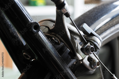 Closeup shot of brake details on a bicycle