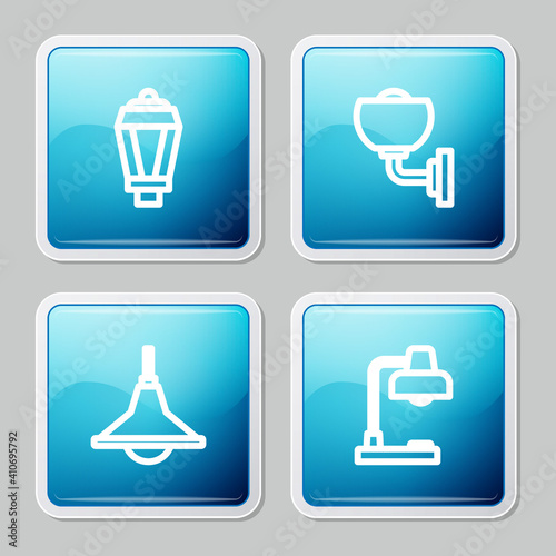 Set line Garden light lamp  Wall or sconce  Chandelier and Table icon. Vector.