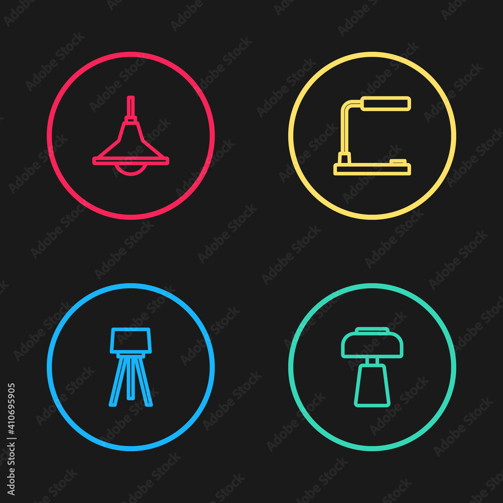Set line Floor lamp, Table, and Chandelier icon. Vector. Set line Floor lamp, Table, and Chandelier icon. Vector.
