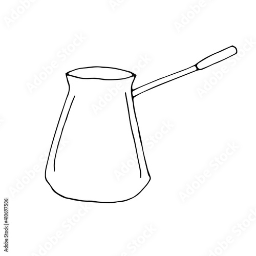 Coffee pot with a long handle, vector doodle illustration, sketch