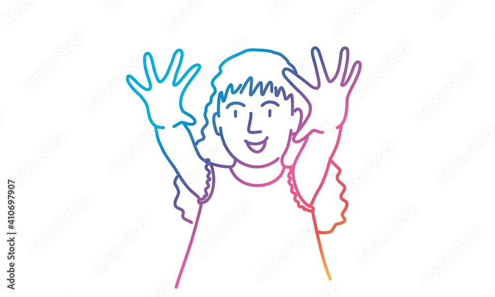 Smiling little girl showing her palms. Colorful line. Vector illustration. Smiling little girl showing her palms. Colorful line. Vector illustration.
