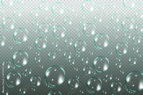 Flying transparent soap bubbles on checkered background.Reaistic colored balls.Vector texture.