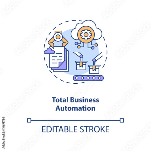 Total business automation concept icon. Industry 4.0 goal idea thin line illustration. Using technology for recurring tasks execution. Vector isolated outline RGB color drawing. Editable stroke