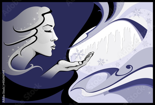 Lady winter starts the winter season by blowing a kiss
