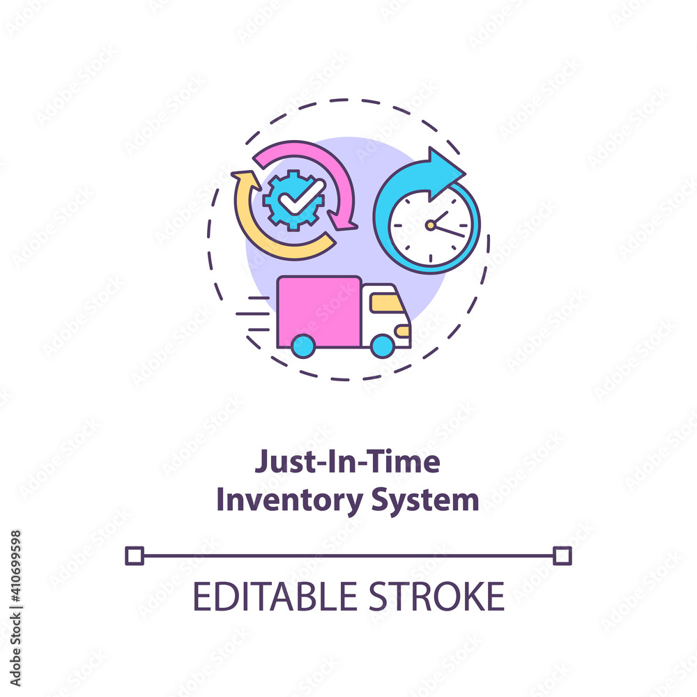 Just-in-time inventory system concept icon. M2M communication idea thin line illustration. Ordering materials and products from suppliers. Vector isolated outline RGB color drawing. Editable stroke Just-in-time inventory system concept icon. M2M communication idea thin line illustration. Ordering materials and products from suppliers. Vector isolated outline RGB color drawing. Editable stroke