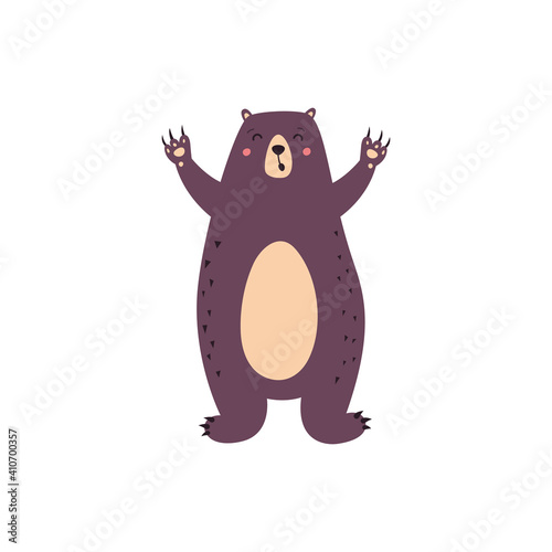Vector set of brown grizzly bear isolated on white background.