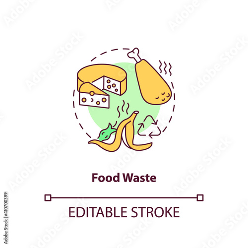 Food waste concept icon. Organic waste type idea thin line illustration. Food loss, leftovers. Producing for human consumption. Vector isolated outline RGB color drawing. Editable stroke