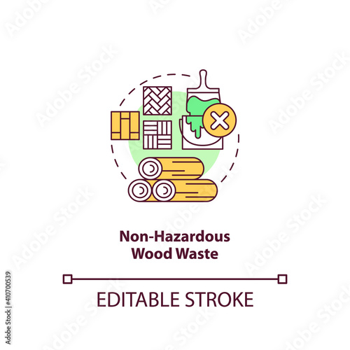 Non-hazardous wood waste concept icon. Organic waste type idea thin line illustration. Discarded wood products. Street and park maintenance. Vector isolated outline RGB color drawing. Editable stroke