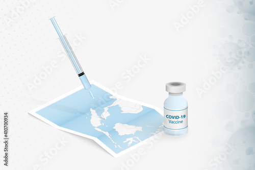 Singapore Vaccination, Injection with COVID-19 vaccine in Map of Singapore.