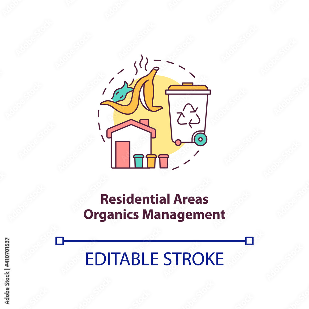 Residential areas organics management concept icon. Organic waste diversion idea thin line illustration. Yard trimmings, recycling. Vector isolated outline RGB color drawing. Editable stroke