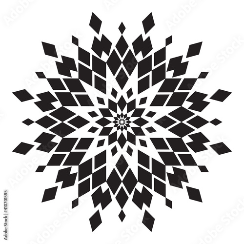 Mandala rhombus. Decorative round ornaments. Weave Indian design elements. Yoga logos. Snowflake. Black and white vector illustration. Good for greeting cards, invitations, prints, textiles, tattoo