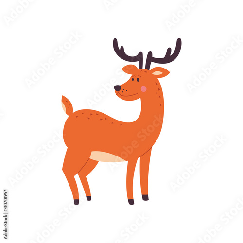 Cute deer with antlers, set of vector illustrations. Drawing in a cartoon style.
