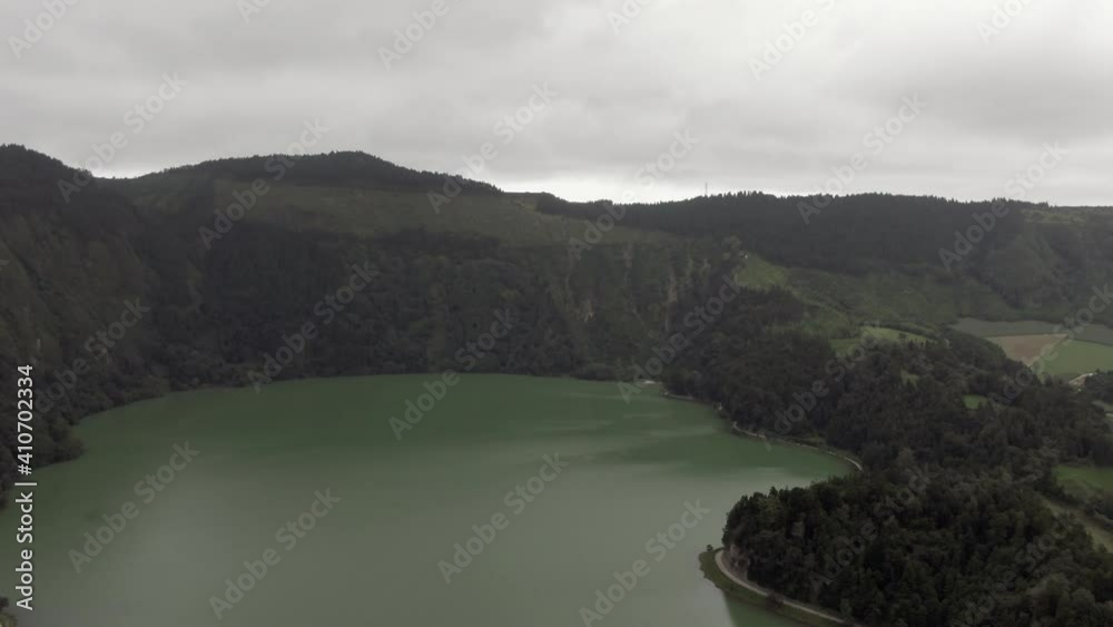 Aerial view of the lakes in Sete Cidades, San Miguel island, Azores, Portugal. 