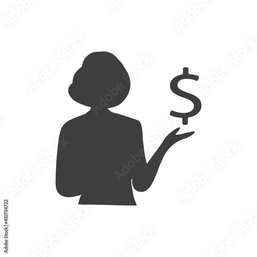 Girl or young woman holding a dollar icon. Vector